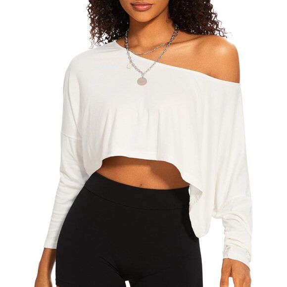 Tops - Women Crop Top Long Sleeve Off Shoulder Casual Workout Party Loft